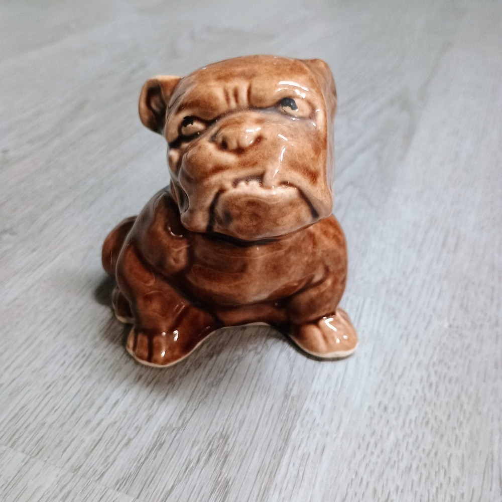Mini Planter Dog Bulldog Brown Ceramic